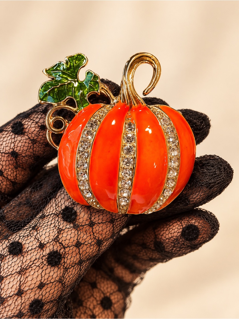 Orange Pumpkin Halloween Brooch